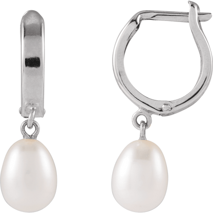 Freshwater Drop Pearl Hoop Earrings