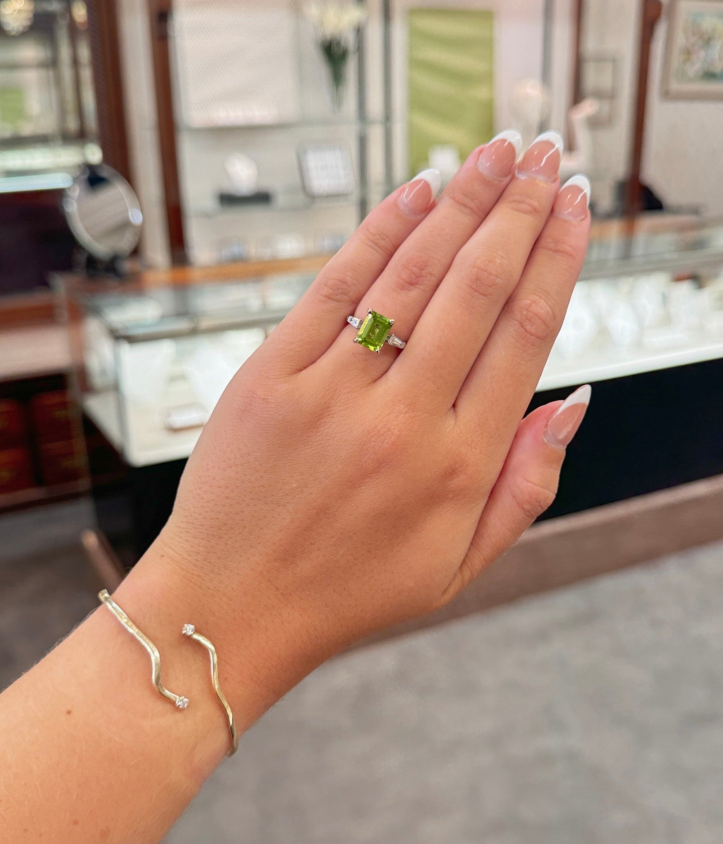 2 CT Emerald Cut Peridot Ladies Ring