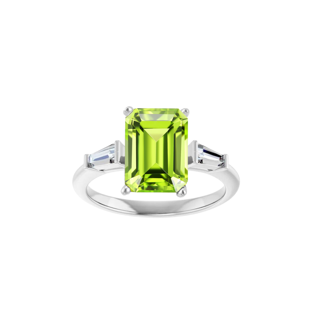 2 CT Emerald Cut Peridot Ladies Ring