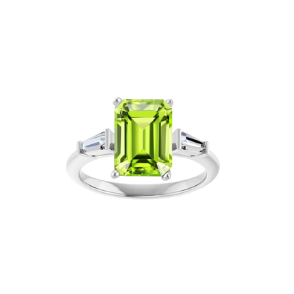 2 CT Emerald Cut Peridot Ladies Ring