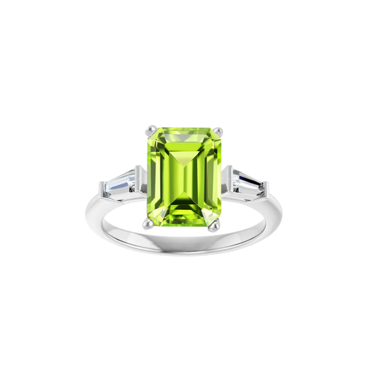 2 CT Emerald Cut Peridot Ladies Ring