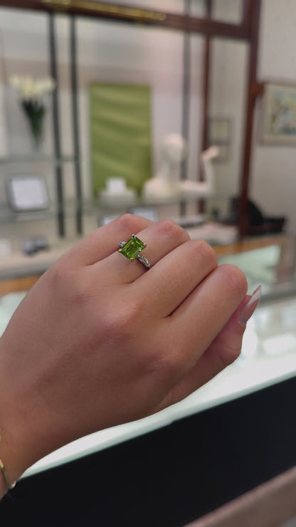 2 CT Emerald Cut Peridot Ladies Ring